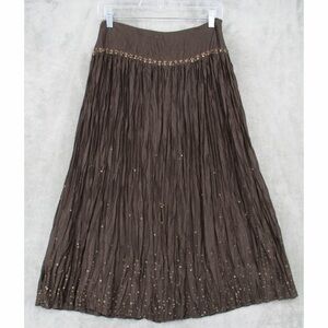 Vintage NWT deadstock Crinkle Silk Talbots Brown Maxi Skirt with Gold Accents